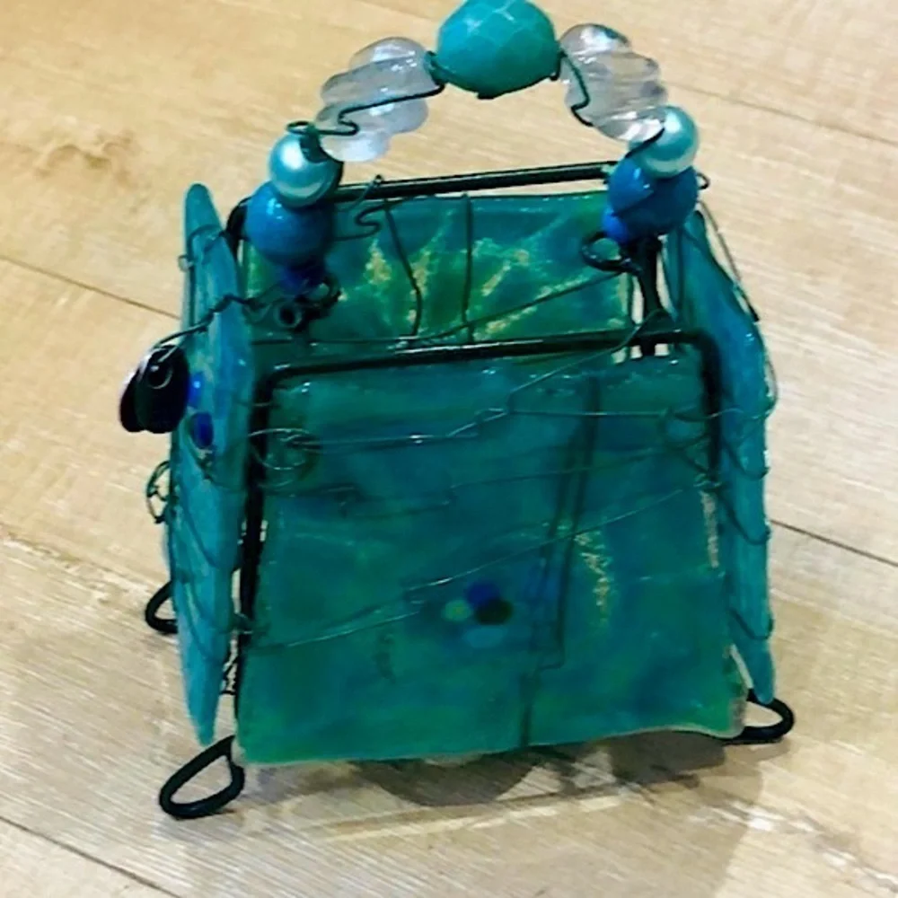 Turquoise Blown Glass  TEA CANDLE HOLDER